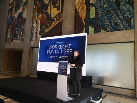Ministra do Mar, Ana Paula Vitorino, na cerimónia de apresentação do Workboat Punta Tigre, Lisboa, 21 janeiro 2019